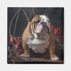 Aimant Décor de Noël Traîneau Bulldog Neigeux