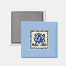 Décor de rosemaling bleu de Prusse monogramme