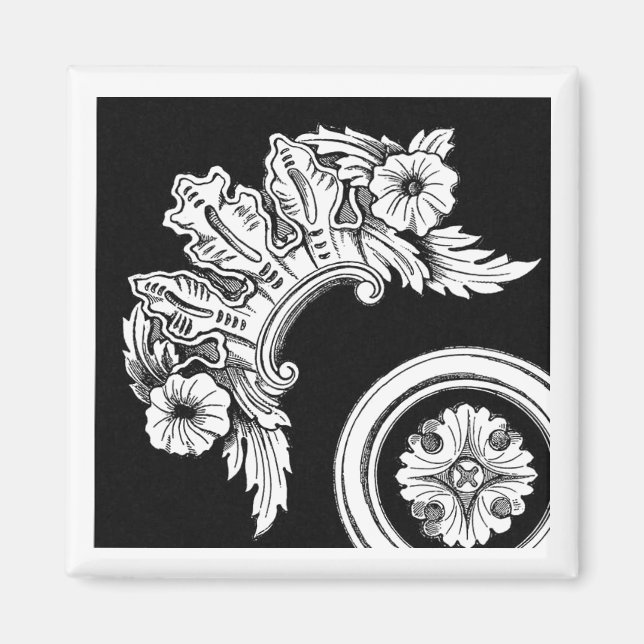 Aimant Décor gothique floral antique noir et blanc (Devant)