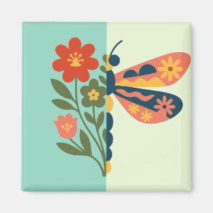 Aimant Décoration papillon colorée avec éléments floraux