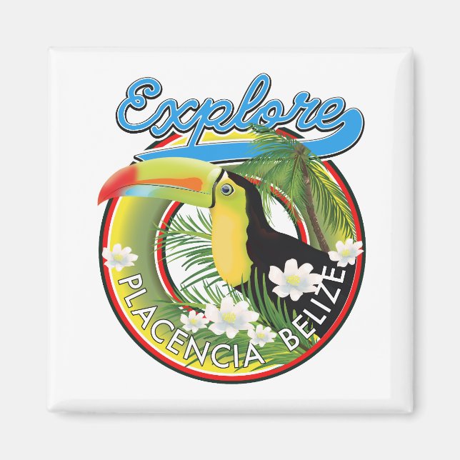 Aimant Découvrez le logo de voyage de Placencia Belize (Devant)