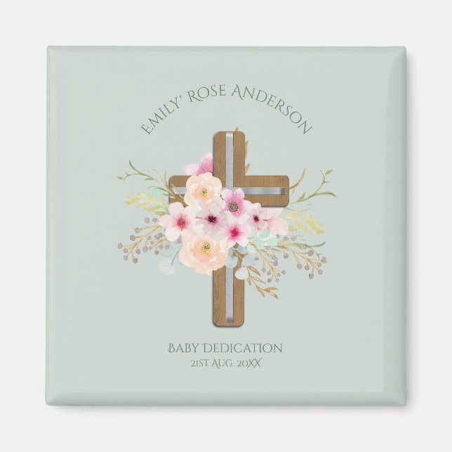 Aimant Dédication BÉBÉ personnalisée Croix florale (Devant)