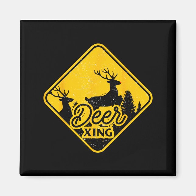 Aimant Deer Crossing Sign Christmas Xing Reindeer Funny M (Devant)