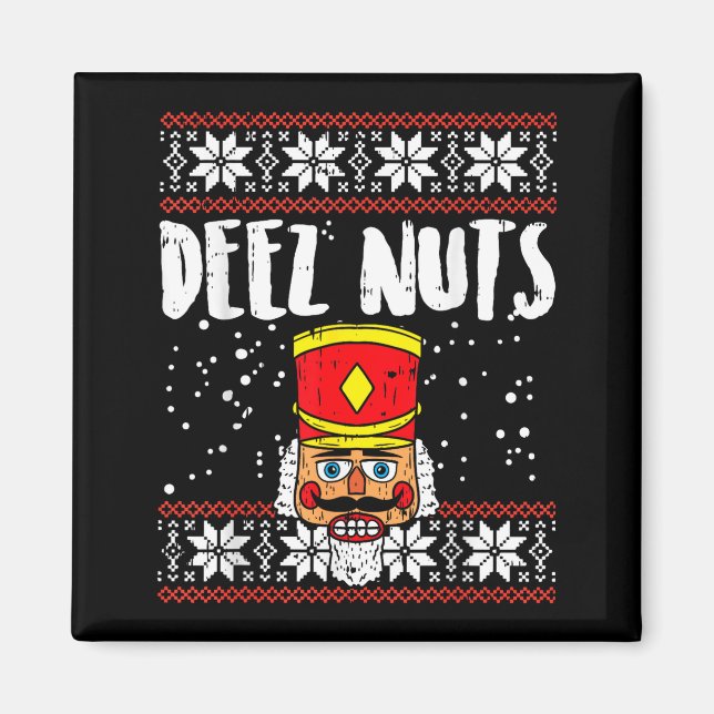 Aimant Deez Nuts Nutcracker Funny Ugly Christmas Sweater  (Devant)