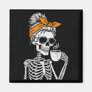 Aimant Déguisement d'Halloween Squelette Buvant du Café a