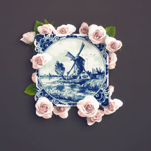 Aimant Delft Blue Vintage moulin à vent et peinture de fe