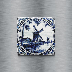 Aimant Delft Blue Vintage Windmill Farmhouse Painting