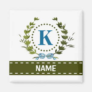 Aimant Délicat Ivy Wreath and Bow Name avec Monogram K