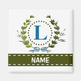 Aimant Délicat Ivy Wreath and Bow Name avec Monogram L
