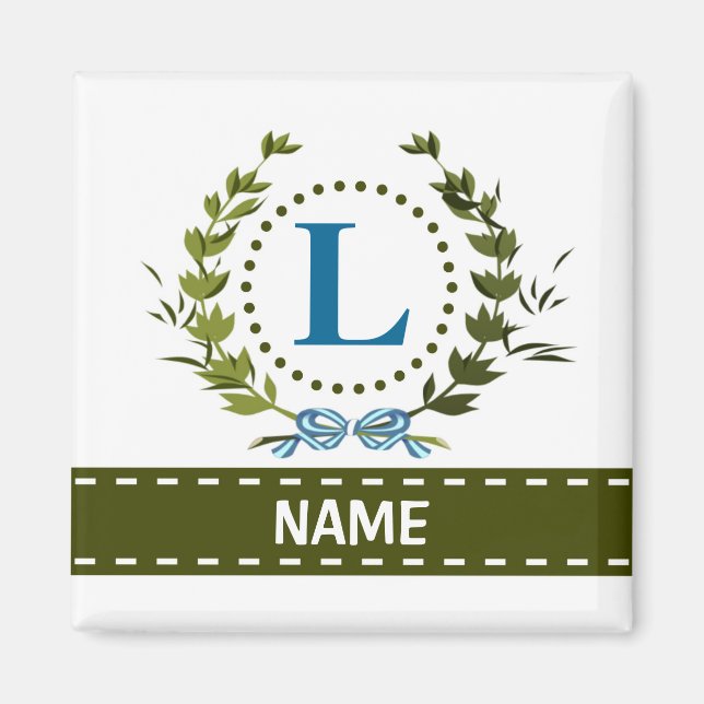 Aimant Délicat Ivy Wreath and Bow Name avec Monogram L (Devant)