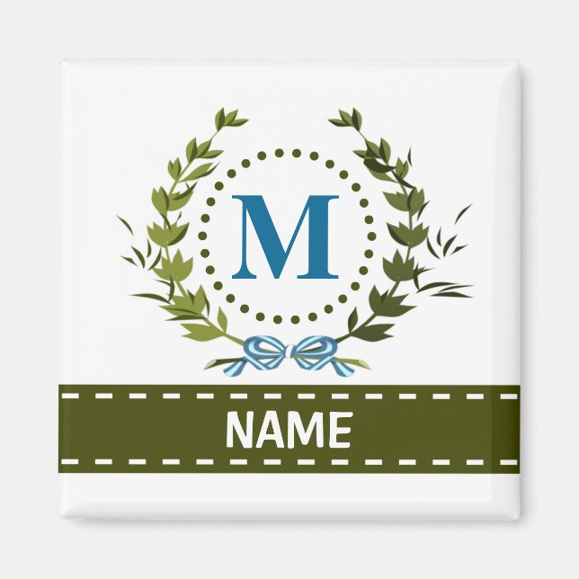 Aimant Délicat Ivy Wreath and Bow Name avec Monogram M (Devant)