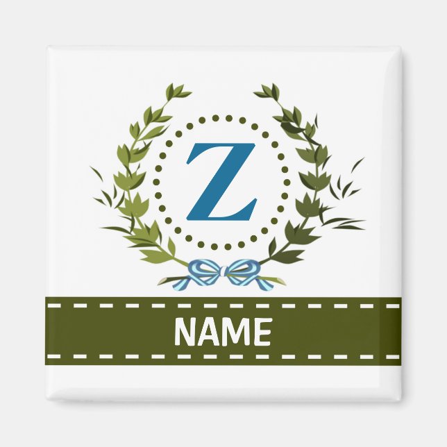 Aimant Délicat Ivy Wreath and Bow Name avec Monogram Z (Devant)