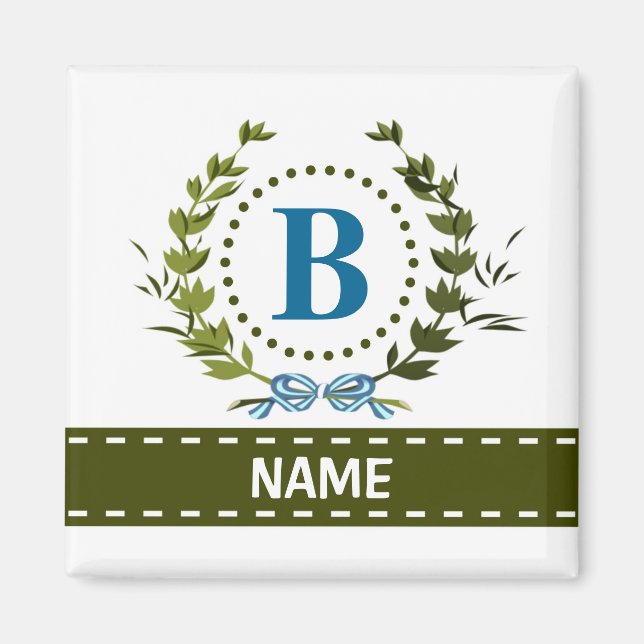 Aimant Délicat Ivy Wreath and Bow Name avec Monogramme B (Devant)