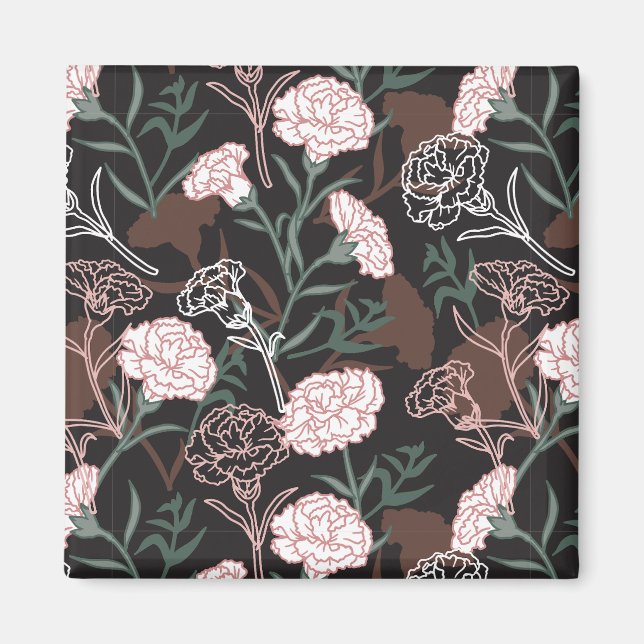 Aimant Délicates oeillets roses avec fleurs Feuilles vert (Devant)