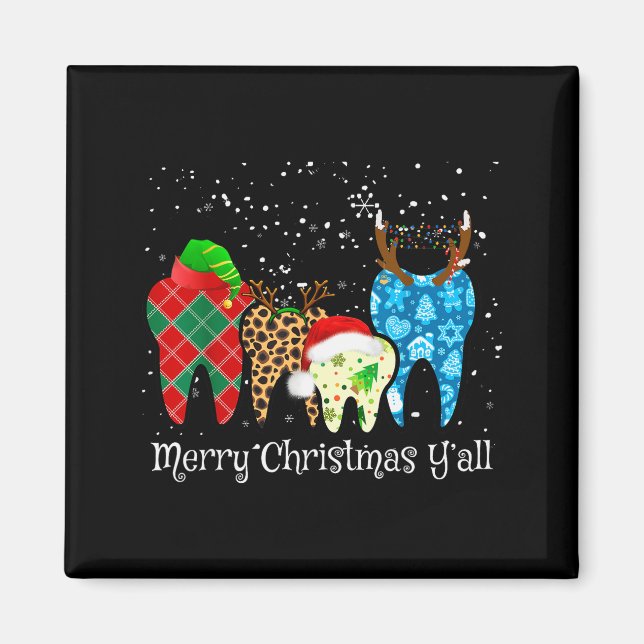 Aimant Dentist Teeth Santa Hat Leopard Plaid Dental Merry (Devant)