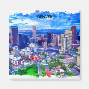 Aimant Denver Colorado Voyage Vintage Retro Aquarelle