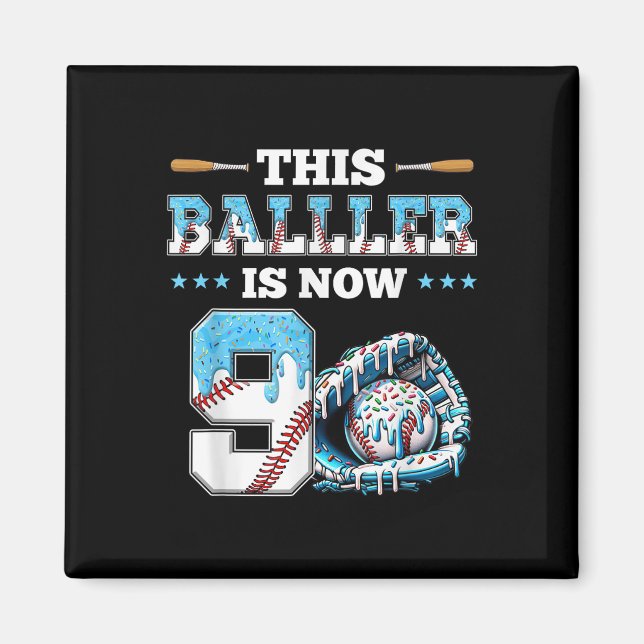 Aimant Dérive de baseball 9e fête d'anniversaire garçon V (Devant)