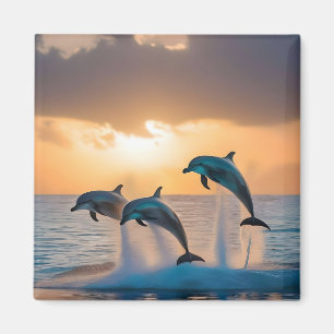 Aimant Des Dauphins Majestueux Tournent Au Coucher Du Sol