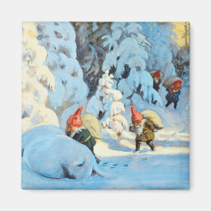 Aimant Des elfes de Noël vintage apportent des cadeaux