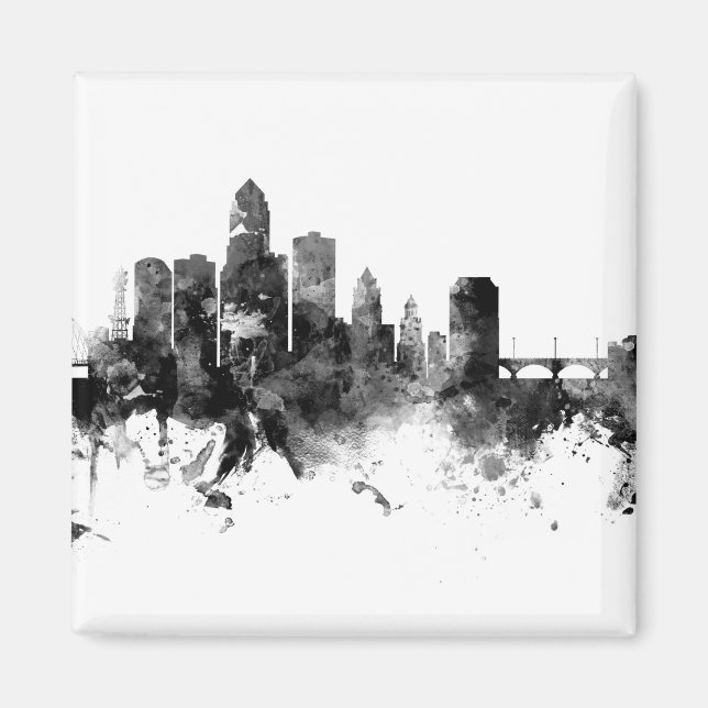 Aimant Des Moines Iowa Skyline Noir Blanc (Devant)