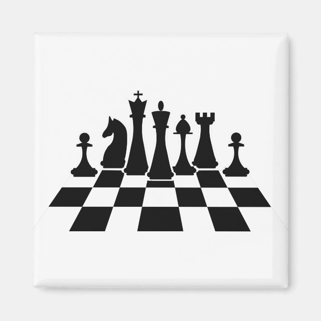 Aimant Des pièces d'échecs noires sur un échiquier (Devant)