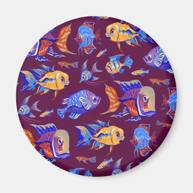 Aimant Des poissons tropicaux amusants sur le violet fonc (Devant)