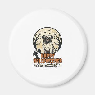 Aimant Dessin de gravure vintage Pug Halloween Trick or T