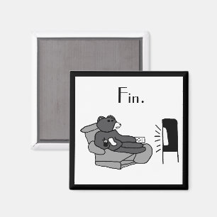 Aimant Dessin de Lazy Dad Bear avec "Fin", Vidéo Noir