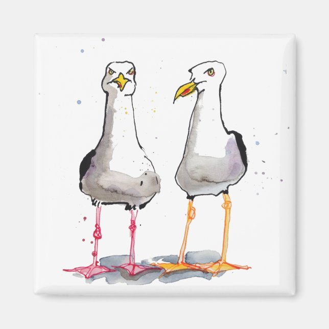 Aimant Dessin drôle d'encre de seagull - mouettes comique (Devant)