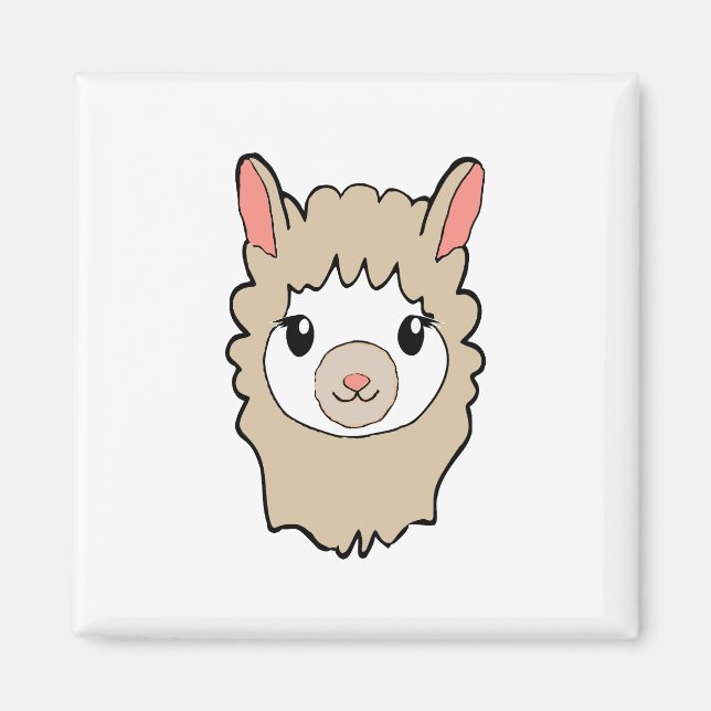 Aimant Dessin face de llama mignon (Devant)