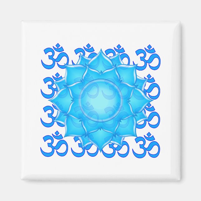 Aimant Dessin Fleur Lotus De Verre Bleu Avec Motif Om (Devant)