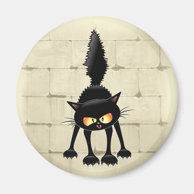 Aimant Dessin humoristique sur le chat noir en fleur  (Devant)