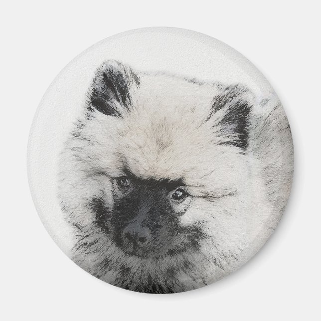 Aimant Dessin Keeshond Chiot - Joli dessin original Chien (Devant)