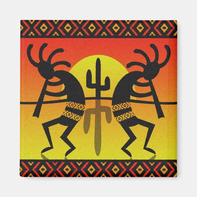 Aimant Dessin tribal du cactus de Southwest Kokopelli (Devant)