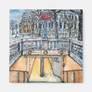 Aimant Destinations Aquarelle Vintage entrée du métro