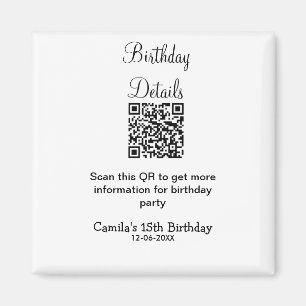 Aimant détails de fête d'anniversaire de scan QR moderne