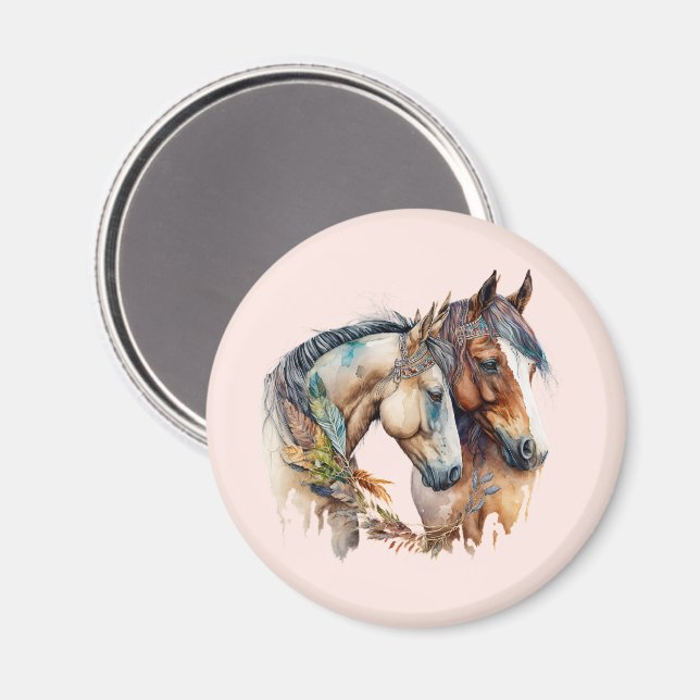 Aimant Deux beaux chevaux Boho occidental (Recto/Verso)