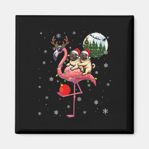 Aimant Deux Carlins de Noël équitation Flamant rose Reind