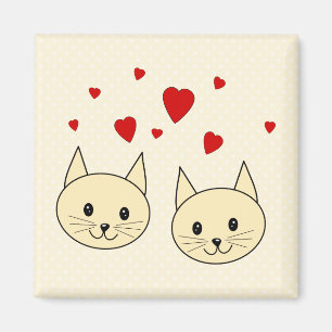 Aimant Deux chats couleur ambre aux Coeurs rouges.