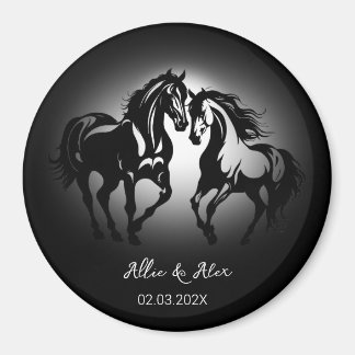 Aimant Deux chevaux en amour noir blanc cheval couple amo