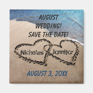 Aimant Deux coeurs dans le sable sauvent l'aimant de date