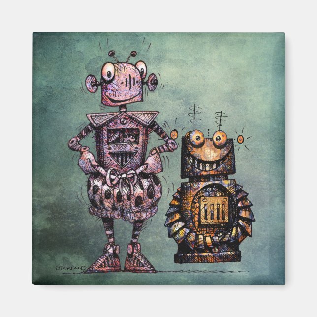 Aimant Deux Drôle Robots Steampunk ! (Devant)