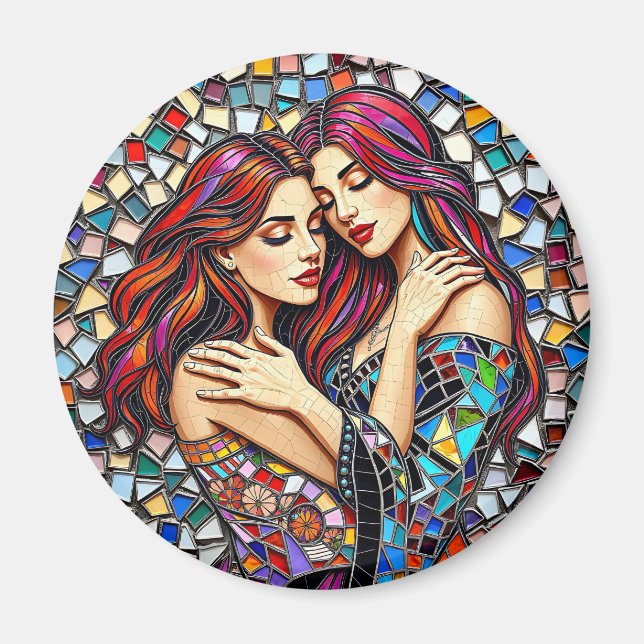 Aimant Deux femmes amoureuses | Style Carrelage mosaïque  (Devant)