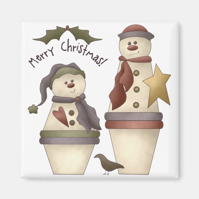 Aimant Deux mignons Snowmen :: Joyeux Noël Design (Devant)