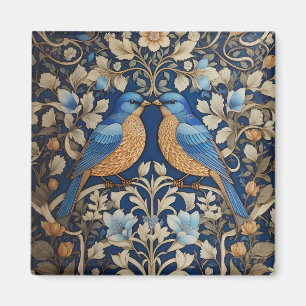 Aimant Deux Oiseaux Bleus Élégants William Morris Inspiré