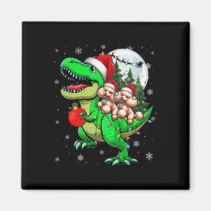 Aimant Deux Poosles de Noël Riding T-rex Reindeer Lover E