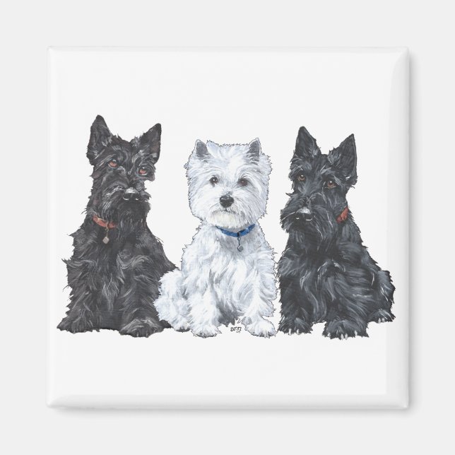 Aimant Deux Scotties et un Westie (Devant)