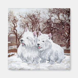 Aimant Deux Westies en hiver