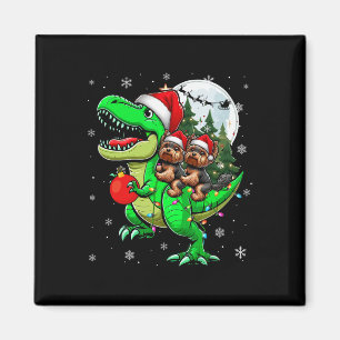 Aimant Deux Xmas Yorkshire Terriers Riding T-rex Reindeer