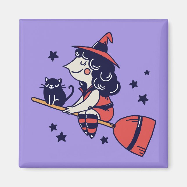 Aimant d'Halloween sorcière mignonne (Devant)